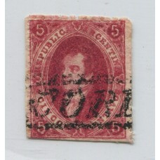 ARGENTINA 1866 GJ 26A RIVADAVIA 5ta TIRADA ESTAMPILLA CON MATASELLO CORDOBA U$ 30