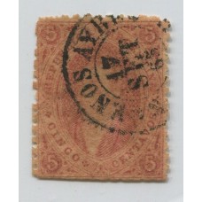 ARGENTINA 1865 GJ 20i RIVADAVIA ESTAMPILLA DE TERCERA TIRADA VARIEDAD PAPEL RAYADO Y DELGADO U$ 85 MATASELLO 17-SET-1865