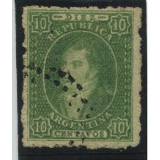 ARGENTINA 1864 GJ 23 RIVADAVIA ESTAMPILLA DE 10 Cts. DE IMPRESIÓN SEMINITIDA U$ 30