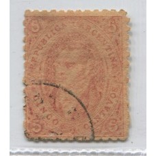 ARGENTINA 1865 GJ 20jd RIVADAVIA ESTAMPILLA de 3ra TIRADA VARIEDAD MULATO PLANCHA RAYADA U$ 120