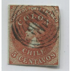 CHILE 1855 Yv. 4 ESTAMPILLA COLON SEGUNDA IMPRESIÓN DE LONDRES MUY LINDA