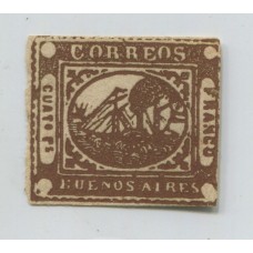 ARGENTINA 1858 GJ 09A BARQUITO VARIEDAD COLOR CHOCOLATE ESTUPENDO EJEMPLAR, ESTAMPILLA NUEVA U$ 450