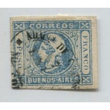 ARGENTINA 1859 GJ 17 ESTAMPILLA CON MATASELLO MONTEVIDEO URUGUAY BIEN APLICADO U$ 20+