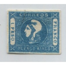 ARGENTINA 1859 GJ 17a ESTAMPILLA CON VARIEDAD DOBLE IMPRESIÓN, RARA Y DE GRAN CALIDAD U$ 275