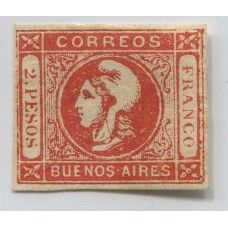 ARGENTINA 1859 GJ 18 CABECITA DE $ 2 ROJO ESTAMPILLA NUEVA, MUY LINDO EJEMPLAR CON FIRMA DE DON VICTOR KNEITSCHEL U$ 420