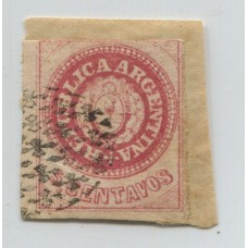 ARGENTINA 1862 GJ 14 ESCUDITO ESTAMPILLA PLANCHA GASTADA EN FRAGMENTO CON MATASELLO FLOR DE LIS U$ 44