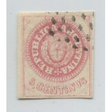 ARGENTINA 1862 GJ 14 ESCUDITO ESTAMPILLA PLANCHA GASTADA MUY LINDO COLOR INFIMO TAJITO U$ 44