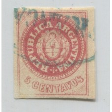 ARGENTINA 1862 GJ 14 ESCUDITO ESTAMPILLA PLANCHA GASTADA CON MATASELLO PARANA U$ 44