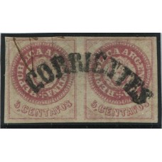 ARGENTINA 1862 GJ 14 PAREJA DE ESCUDITOS CON MATASELLO CORRIENTES EN ARCO GRANDE + 200 % MUY RARA PIEZA