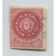 ARGENTINA 1862 GJ 10B ESCUDITO ESTAMPILLA DE COLOR ROSA ACARMINADO CON IMPRESIÓN ALGO MOVIDA U$ 28