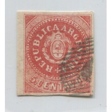 ARGENTINA 1864 GJ 15 ESCUDITO ESTAMPILLA CON MATASELLO O M U$ 33