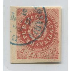 ARGENTINA 1864 GJ 15b ESCUDITO ESTAMPILLA VARIEDAD LINEA DE RECUADRO INFERIOR OMITIDA, HERMOSO EJEMPLAR U$ 85