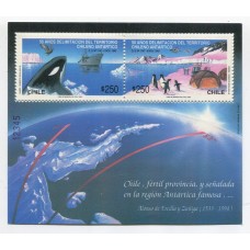 CHILE 1990 Yv. BLOCK 38 HOJITA BLOQUE NUEVA MINT ANTARTIDA FAUNA MARINA AVES BARCOS