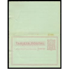 URUGUAY 1911 ENSAYO ENTERO POSTAL DOBLE CON RESPUESTA PAGA NO ADOPTADO COLOR ROSA, RARO