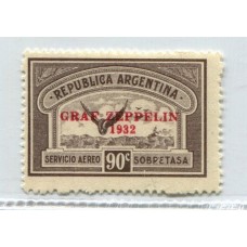 ARGENTINA 1932 GJ 722b VARIEDAD "SOBPETASA" ZEPPELIN ESTAMPILLA NUEVA CON GOMA, RARA U$ 100