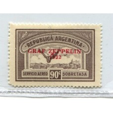 ARGENTINA 1932 GJ 722a VARIEDAD A CON ACENTO ZEPPELIN ESTAMPILLA NUEVA CON GOMA, RARA U$ 100