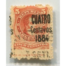 ARGENTINA 1884 GJ 76  ESTAMPILLA USADA CON VARIEDAD DOBLE S EN LA SOBRECARGA + SELLO CON PIE DE IMPRENTA Y TAMAÑO GRANDE