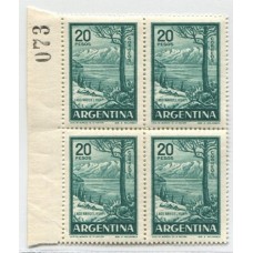 ARGENTINA 1959 GJ 1145B TIZADO NACIONAL EN CUADRO MINT CON BORDE DE HOJA NUMERADA U$ 100