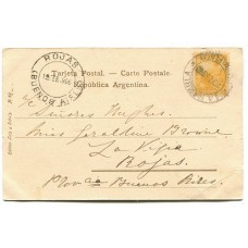 ARGENTINA 1896 TARJETA POSTAL CON MATASELLO LA RAMBLA MAR del PLATA CON MARCA TREN ATRASADO Y RECEPCION EN ROJAS MUY LINDA PIEZA