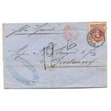 ARGENTINA 1877 PLIEGO DE BUENOS AIRES A FRANCIA CON GJ 49 TODAS LAS MARCAS DE TRANSITO Y RECEPCION POR VAPOR GIRONDE MARCA ROJA DE PAQUEBOT Y TAXA