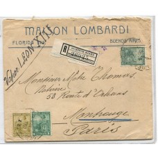 ARGENTINA 1907 LIBERTAD CARTA TRICOLOR CERTIFICADA CIRCULADA A FRANCIA POR VAPOR LEON XIII