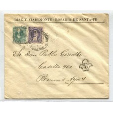 ARGENTINA 1891 PROCERES CHICOS CARTA CIRCULADA DE ROSARIO A BUENOS AIRES CON RARA MARCA "E"