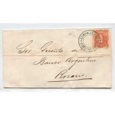 ARGENTINA 1867 GJ 37 PE 18a FONDO DE LINEAS HORIZONTALES PLIEGO CARTA CON MATASELLO ADMINISTRACION DE CORREOS CORDOBA CIRCULADA SIN FECHA