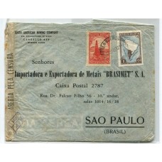 ARGENTINA 1943 CARTA CENSURADA CON ESTAMPILLA $ 1 TIZADA