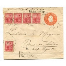 ARGENTINA 1901 ENTERO POSTAL CON FRANQUEO ADICIONAL DE TUCUMAN A BUENOS AIRES CON RARA MARCA "SIN RETORNO"