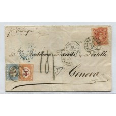 ARGENTINA 1876 GJ 38 PLIEGO CORREO MARITIMO CIRCULADO POR VAPOR "ORINOCO" A ITALIA CON TAXA AL ARRIBO Y MARCAS DE PAQUEBOT FRANCES TRANSITO EN PARIS Y LLEGADA A GENOVA FIRMADO CALVES, LUJO