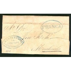 ARGENTINA 1858 RARA CARTA COMPLETA VIAJADA A URUGUAY CON DOBLE MARCA FRANCA Y RENTAS DE BUENOS AIRES