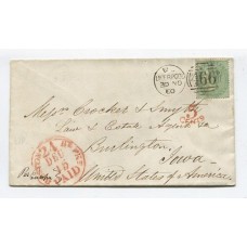 INGLATERRA 1860 SOBRE CIRCULADO A USA CON ESTAMPILLA DE VICTORIA Yv. 20 QUE SUELTA YA MARCA 250 EUROS, POR VAPOR EUROPA ENTRADA POR BOSTON Y MARCA DE TAXA 5 Cts.