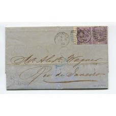 INGLATERRA 1870 PLIEGO COMPLETO CIRCULADO A BRASIL CON PAREJA ESTAMPILLAS DE VICTORIA Yv. 34 QUE SUELTAS YA MARCA 100 EUROS