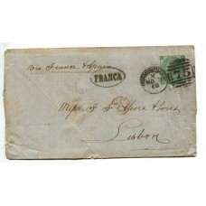 INGLATERRA 1868 SOBRE CIRCULADO A PORTUGAL CON ESTAMPILLA 1 SHILLING DE VICTORIA Y MARCAS PD Y FRANCA