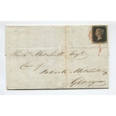 INGLATERRA 1840 Yv. 1 LA PRIMER ESTAMPILLA DEL MUNDO EL PENIQUE NEGRO EN CARTA, PLIEGO COMPLETO DESDE MANCHESTER EN SEPTIEMBRE 12 DE 1840 SOLO LA ESTAMPILLA USADA MARCA 325 EUROS EN SOBRE MUCHO MAS, ESTUPENDA CALIDAD