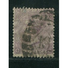 INGLATERRA 1867 Yv. 34 NUMERO DE PLANCHA 6 ESTAMPILLA USADA 100 EUROS