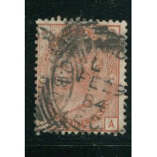 INGLATERRA 1880 Yv. 66 NUMERO DE PLANCHA 14 ESTAMPILLA USADA 130 EUROS