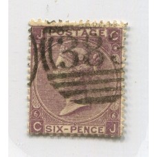 INGLATERRA 1865 Yv. 29 NUMERO DE PLANCHA 6 ESTAMPILLA USADA 160 EUROS