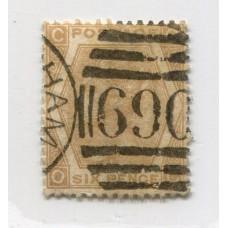 INGLATERRA 1868 Yv. 47 NUMERO DE PLANCHA 12 ESTAMPILLA USADA 225 EUROS