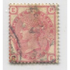 INGLATERRA 1880 Yv. 63 NUMERO DE PLANCHA 21 ESTAMPILLA USADA 90 EUROS