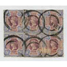 INGLATERRA 1887 Yv. 101 ESTAMPILLA USADA EN RARO BLOQUE DE SEIS SELLO 300 EUROS++