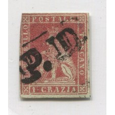 ITALIA ESTADO TOSCANA 1851 Yv. 4 ESTAMPILLA USADA 65 EUROS