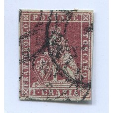 ITALIA ESTADO TOSCANA 1851 Yv. 4a ESTAMPILLA USADA 70 EUROS