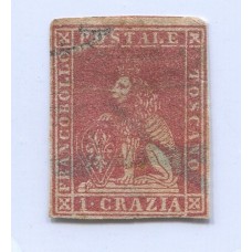 ITALIA ESTADO TOSCANA 1857 Yv. 12 ESTAMPILLA USADA 200 EUROS