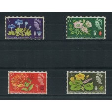 INGLATERRA 1964 Yv. 391A/4A SERIE COMPLETA DE ESTAMPILLAS NUEVAS MINT VARIEDAD CON BANDAS DE FOSFORO FLORES