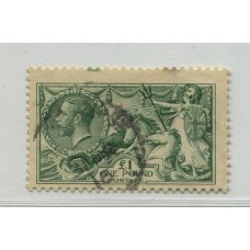 INGLATERRA 1912 Yv. 156 LA LIBRA VERDE DE LOS CABALLOS MARINOS, ESTAMPILLA USADA VALOR FINAL DE LA SERIE FINAMENTE MATASELLADA, MAGNIFICA CALIDAD MUY RARA 1.400 EUROS SG. # 403 1.400 LIBRAS