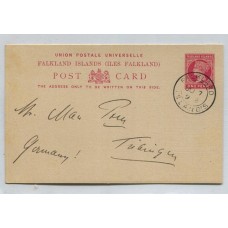 MALVINAS 1898 ENTERO POSTAL CIRCULADO A ALEMANIA