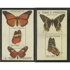 SANTO TOME y PRINCIPE MARIPOSAS SERIE COMPLETA DE ESTAMPILLAS NUEVAS MINT EN HOJITAS BLOQUES