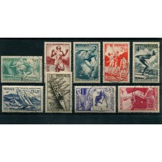 MONACO 1948 Yv. 319/23 + AEREO 32/5 SERIE COMPLETA DE ESTAMPILLAS USADAS DEPORTES, RARA 111,7 EUROS