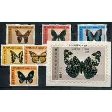 MARIPOSAS HONDURAS SERIE COMPLETA DE ESTAMPILLAS MINT + BLOQUE